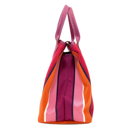 Longchamp ロンシャン ストライプ トートバッグ キャンバス レディース 中古