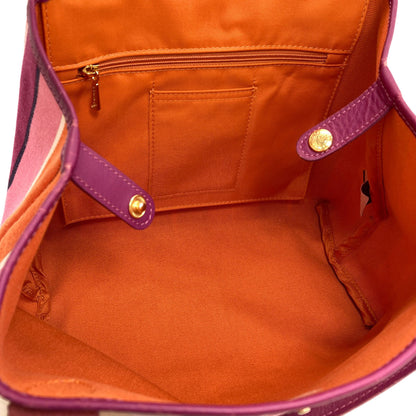 Longchamp ロンシャン ストライプ トートバッグ キャンバス レディース 中古