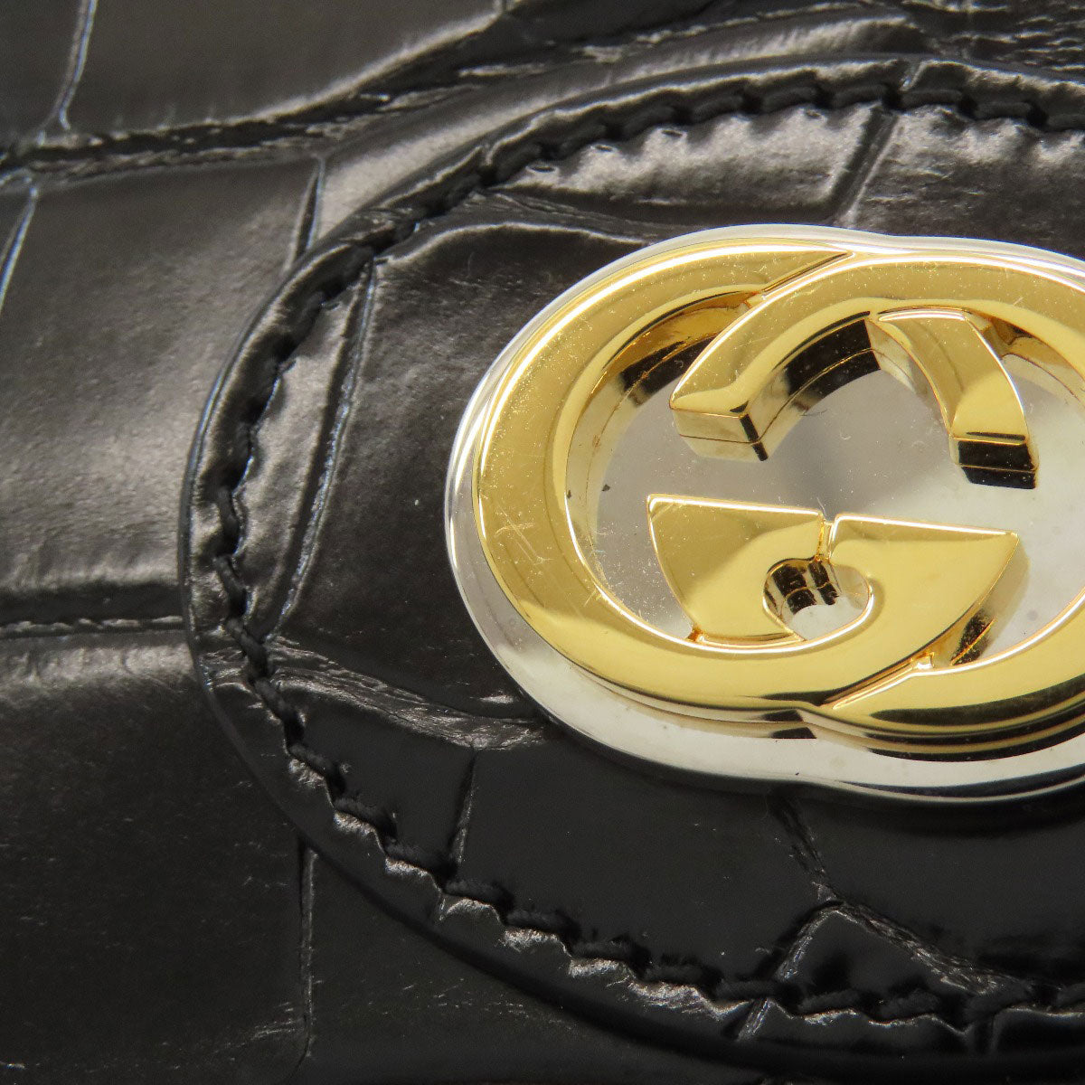 GUCCI グッチ 616436 バンブー インターロッキングG 2WAY ハンドバッグ クロコダイル レディース 中古