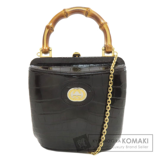GUCCI グッチ 616436 バンブー インターロッキングG 2WAY ハンドバッグ クロコダイル レディース 中古