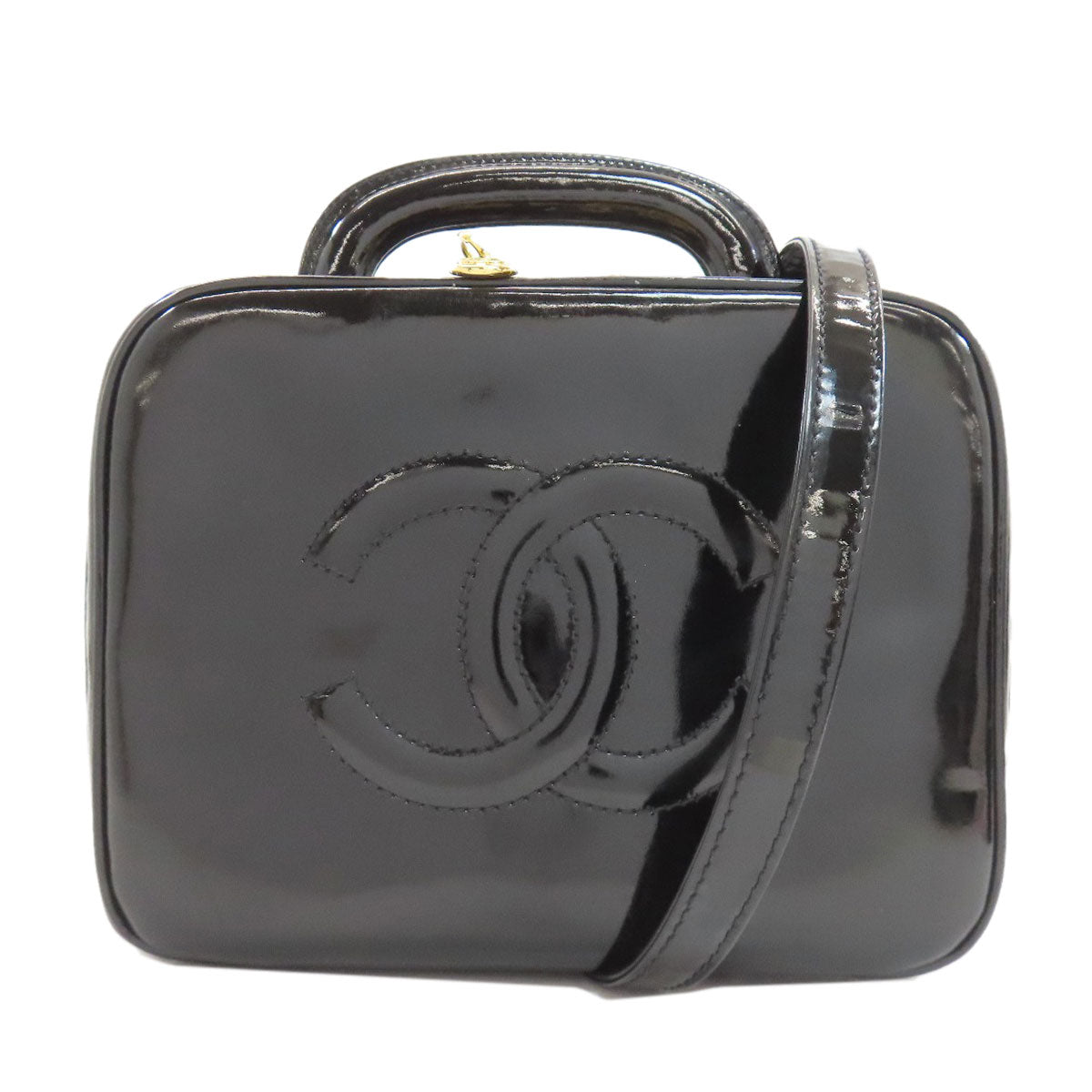 CHANEL シャネル バニティ ココマーク ゴールド金具 2WAY ハンドバッグ パテントレザー レディース 中古