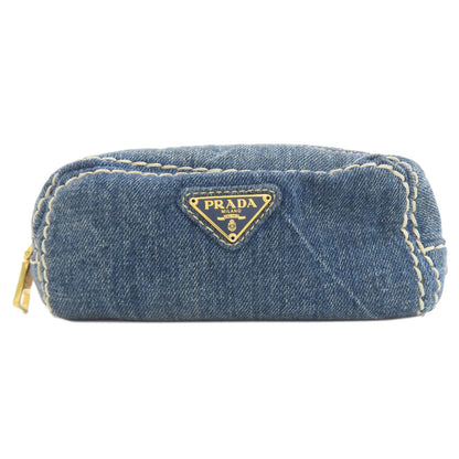 PRADA プラダ ロゴ金具 化粧ポーチ デニム レディース 中古
