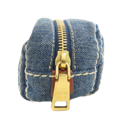 PRADA プラダ ロゴ金具 化粧ポーチ デニム レディース 中古