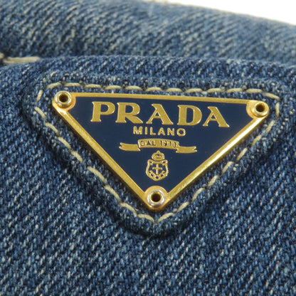 PRADA プラダ ロゴ金具 化粧ポーチ デニム レディース 中古
