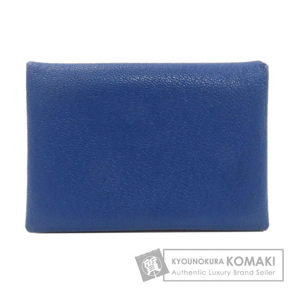 HERMES エルメス カルヴィデュオ ブルーフランス シルバー金具 カードケース シェーブル レディース 中古
