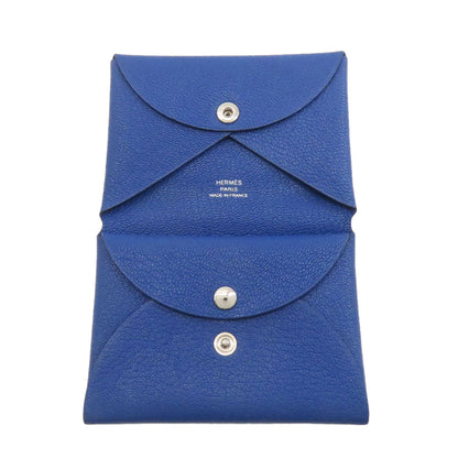 HERMES エルメス カルヴィデュオ ブルーフランス シルバー金具 カードケース シェーブル レディース 中古