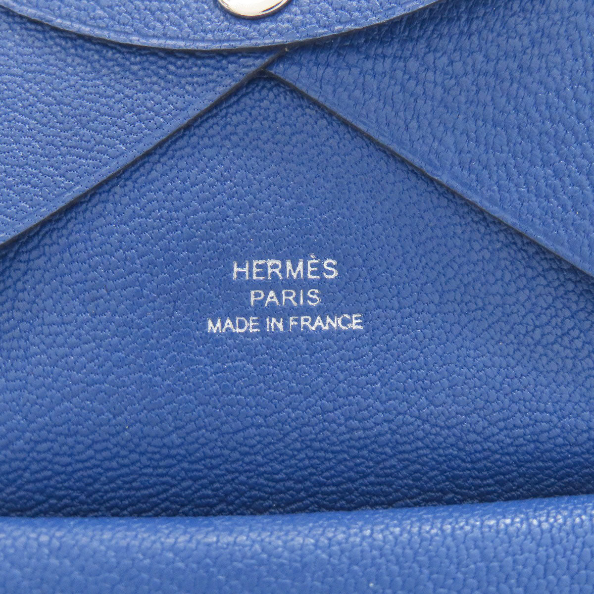 HERMES エルメス カルヴィデュオ ブルーフランス シルバー金具 カードケース シェーブル レディース 中古