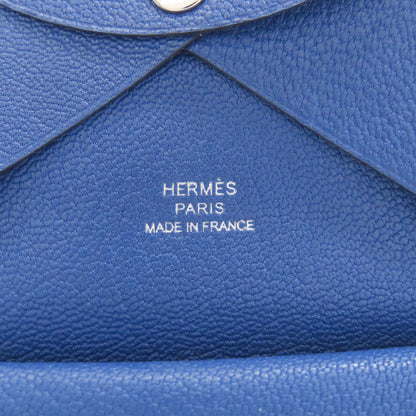 HERMES エルメス カルヴィデュオ ブルーフランス シルバー金具 カードケース シェーブル レディース 中古