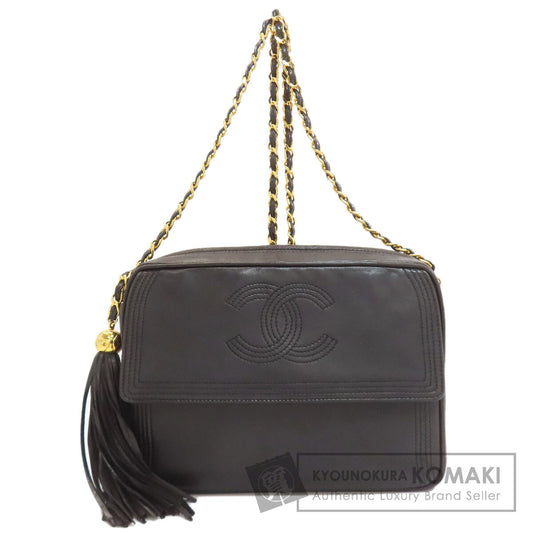 CHANEL シャネル フリンジ チェーンショルダー ゴールド金具 ショルダーバッグ ラムスキン レディース 中古