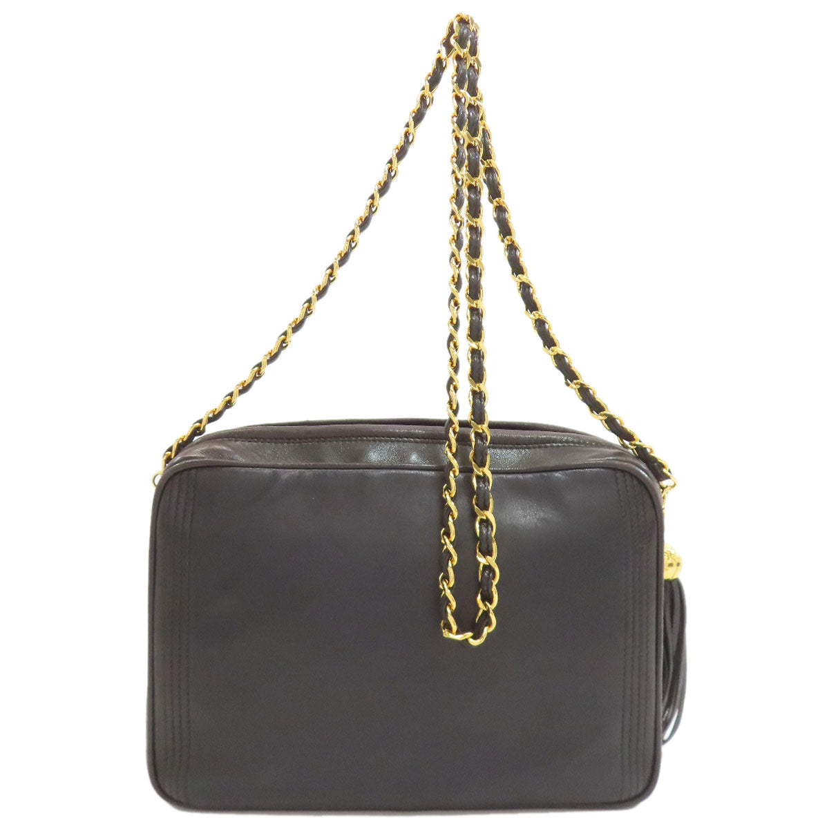 CHANEL シャネル フリンジ チェーンショルダー ゴールド金具 ショルダーバッグ ラムスキン レディース 中古