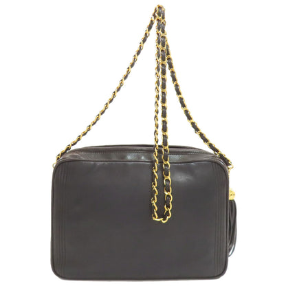 CHANEL シャネル フリンジ チェーンショルダー ゴールド金具 ショルダーバッグ ラムスキン レディース 中古