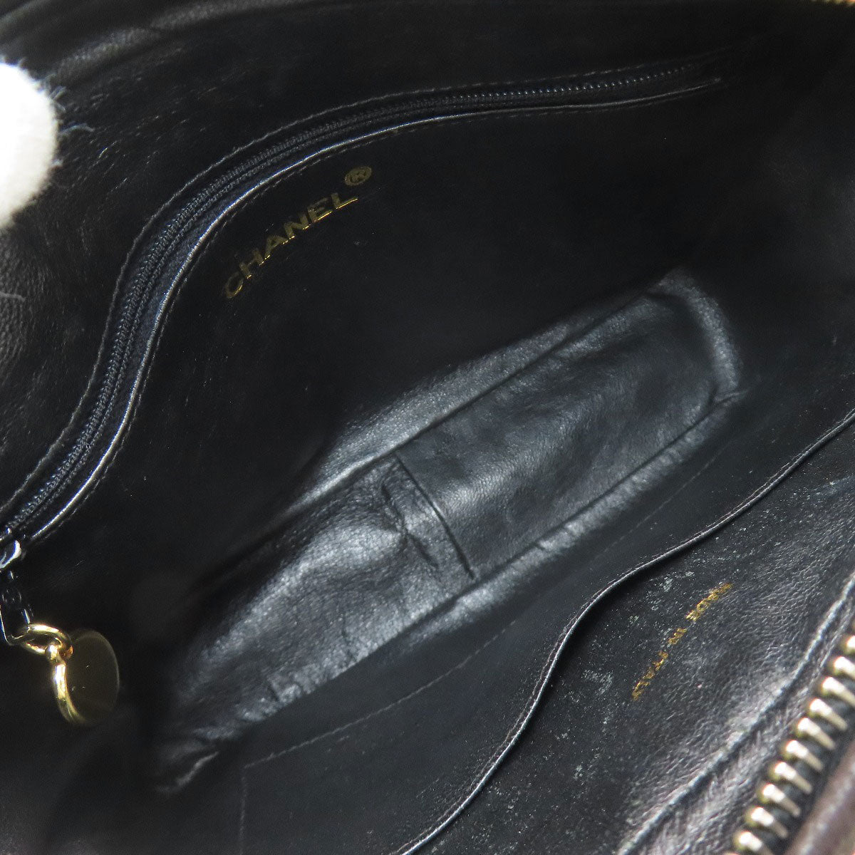 CHANEL シャネル フリンジ チェーンショルダー ゴールド金具 ショルダーバッグ ラムスキン レディース 中古