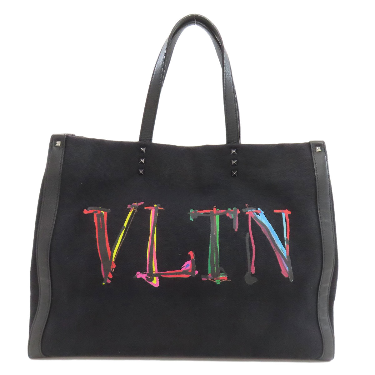 VALENTINO バレンティノ スタッズ トートバッグ キャンバス レディース 中古