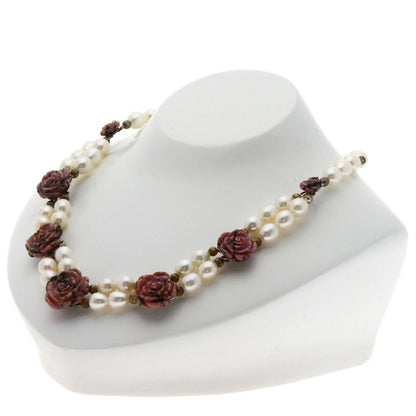 SELECT JEWELRY セレクトジュエリー ロードナイト フラワーモチーフ ローズクォーツ 淡水パール 真珠 3点セット ネックレス SV レディース 中古