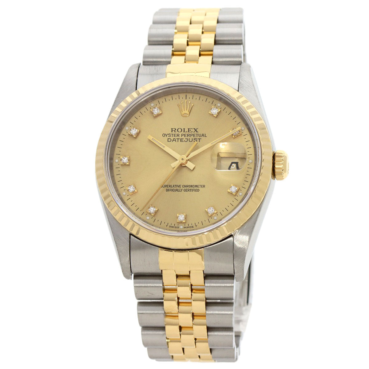ROLEX ロレックス 16233G デイトジャスト 10P ダイヤモンド 腕時計 SS メンズ 中古