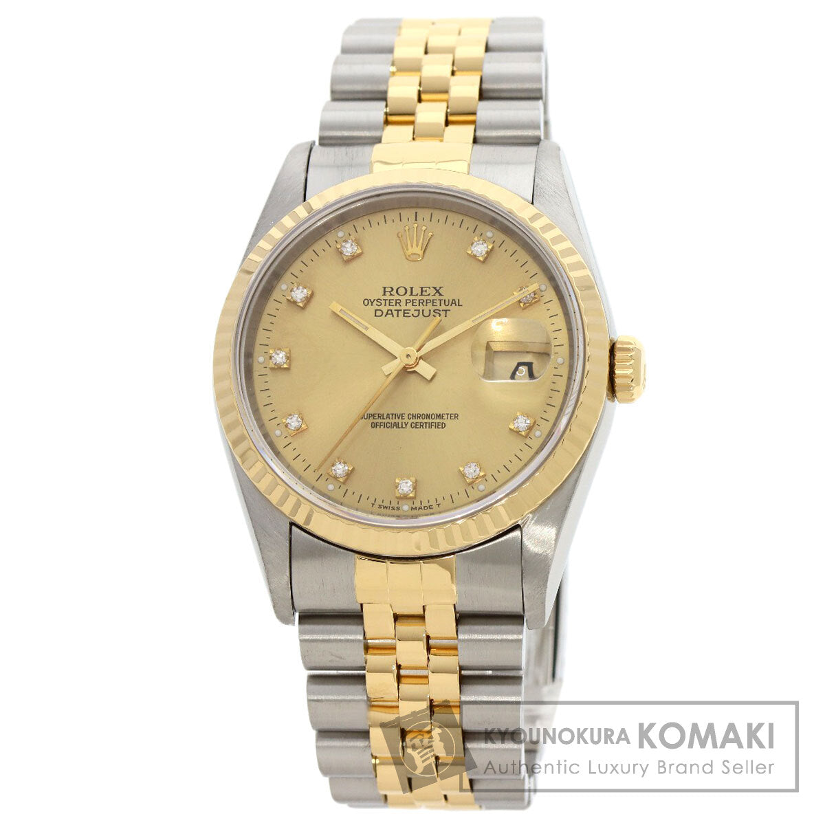 ROLEX ロレックス 16233G デイトジャスト 10P ダイヤモンド 腕時計 SS メンズ 中古