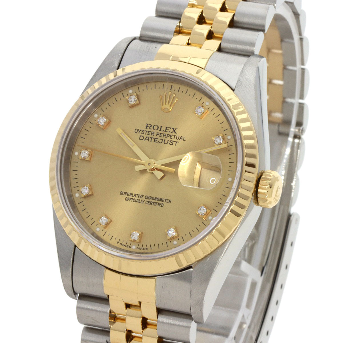 ROLEX ロレックス 16233G デイトジャスト 10P ダイヤモンド 腕時計 SS メンズ 中古
