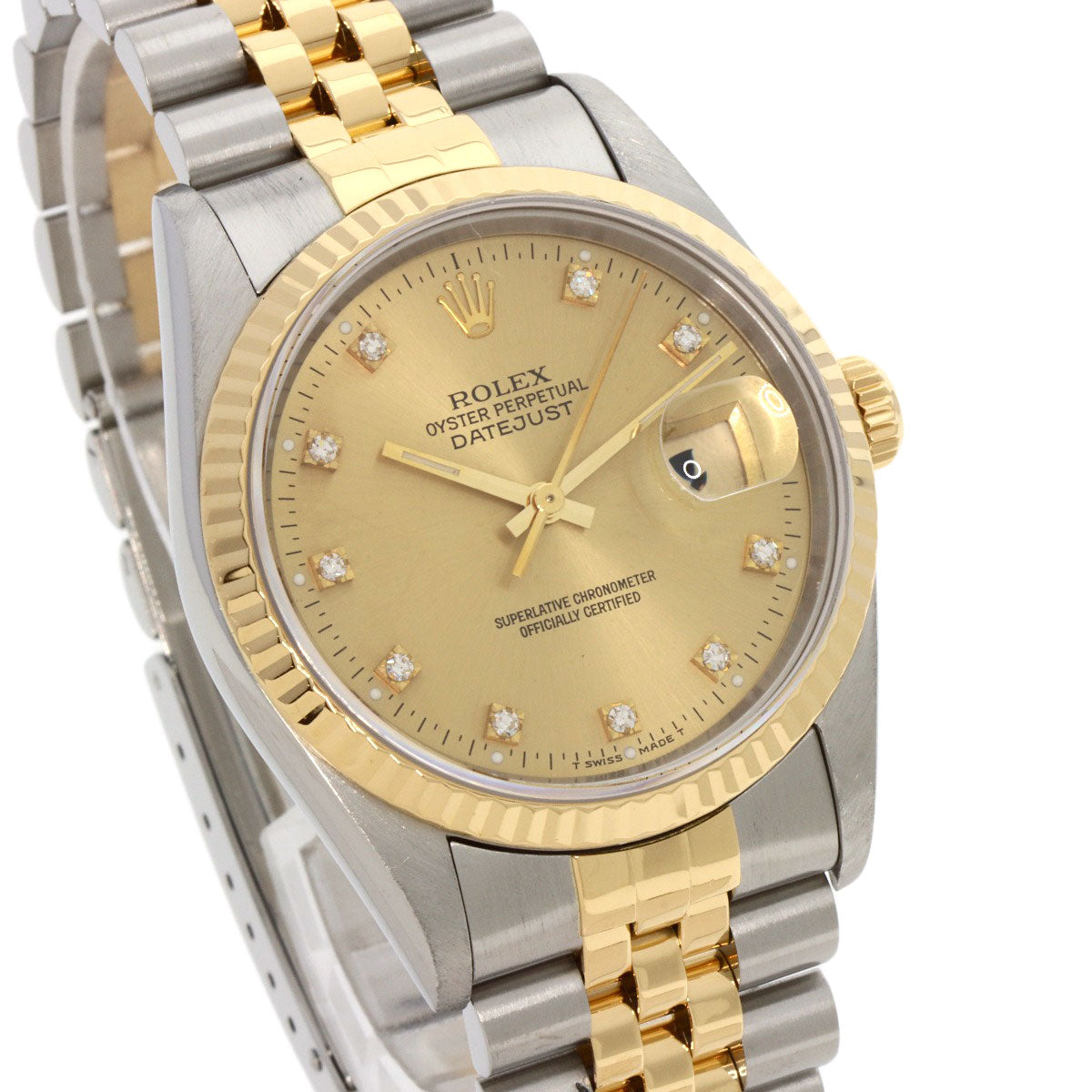ROLEX ロレックス 16233G デイトジャスト 10P ダイヤモンド 腕時計 SS メンズ 中古