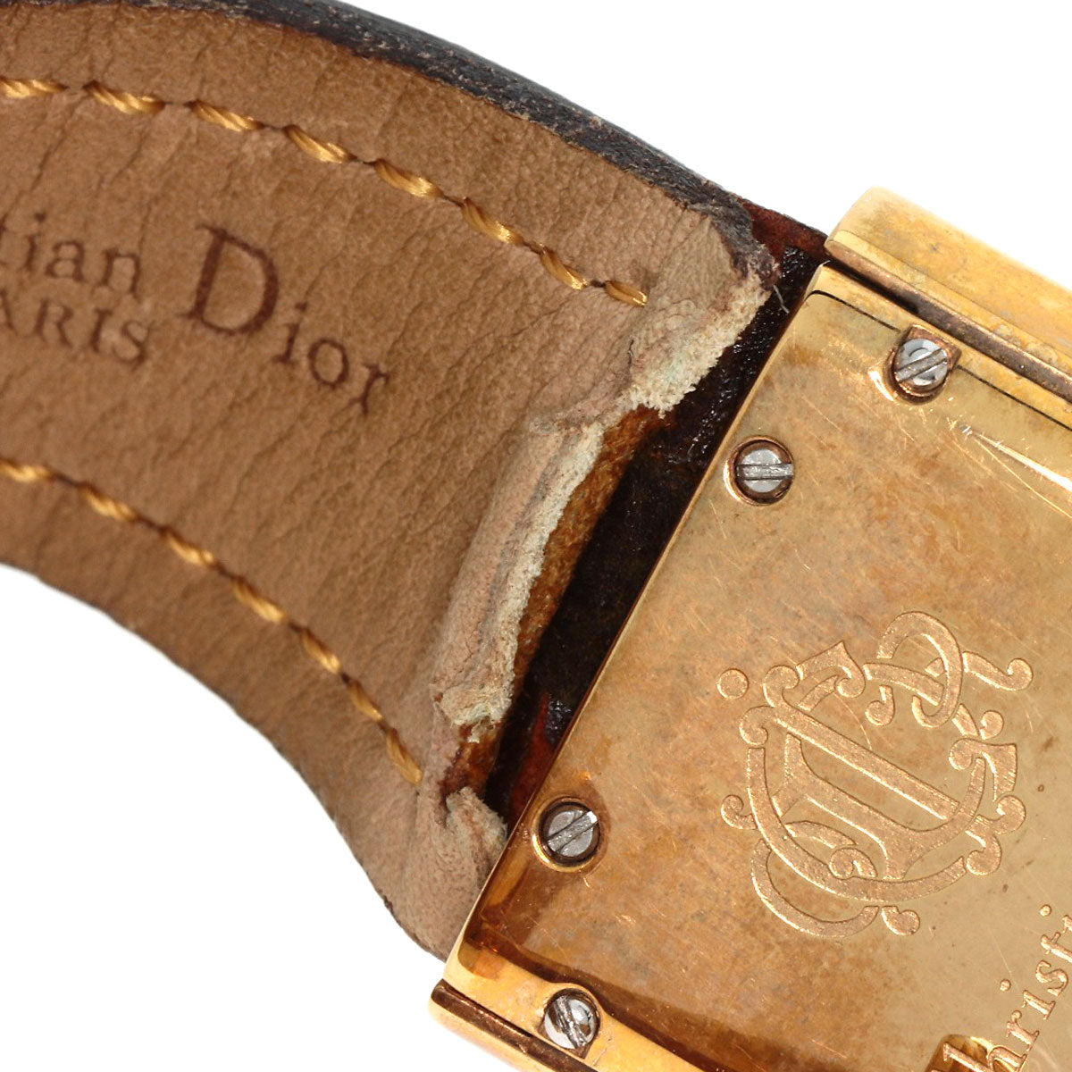 CHRISTIAN DIOR クリスチャンディオール D80-140 スクエアフェイス 腕時計 GP レディース 中古