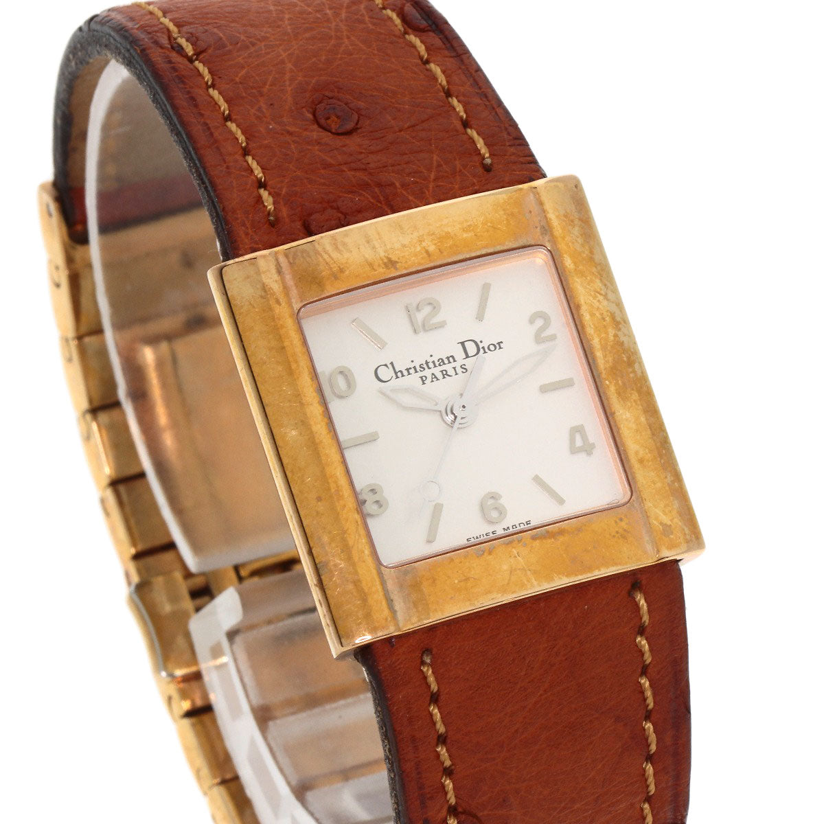 CHRISTIAN DIOR クリスチャンディオール D80-140 スクエアフェイス 腕時計 GP レディース 中古