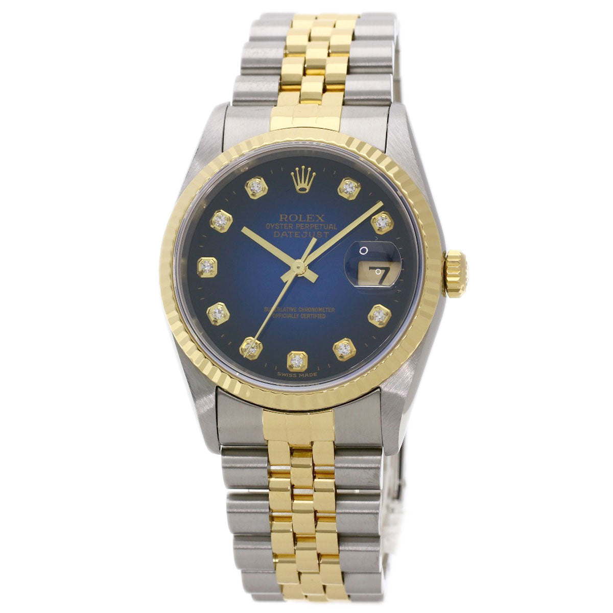 ROLEX ロレックス 16233G デイトジャスト 10P ダイヤモンド ブルーグラデーション 腕時計 SS メンズ 中古