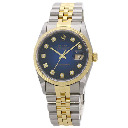 ROLEX ロレックス 16233G デイトジャスト 10P ダイヤモンド ブルーグラデーション 腕時計 SS メンズ 中古