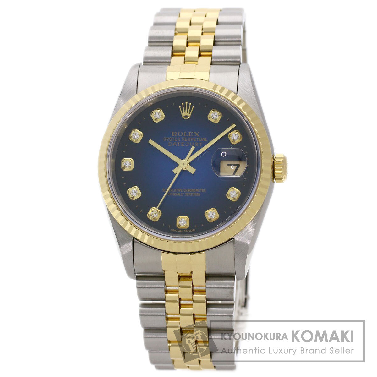 ROLEX ロレックス 16233G デイトジャスト 10P ダイヤモンド ブルーグラデーション 腕時計 SS メンズ 中古