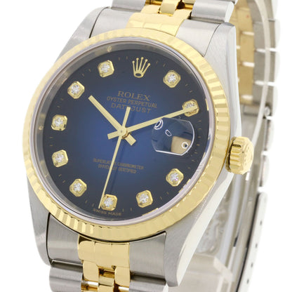 ROLEX ロレックス 16233G デイトジャスト 10P ダイヤモンド ブルーグラデーション 腕時計 SS メンズ 中古