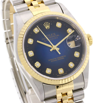 ROLEX ロレックス 16233G デイトジャスト 10P ダイヤモンド ブルーグラデーション 腕時計 SS メンズ 中古