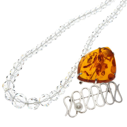 SELECT JEWELRY セレクトジュエリー 水晶 コハク 琥珀 ネックレス ブローチ 3点セット ネックレス レディース 中古