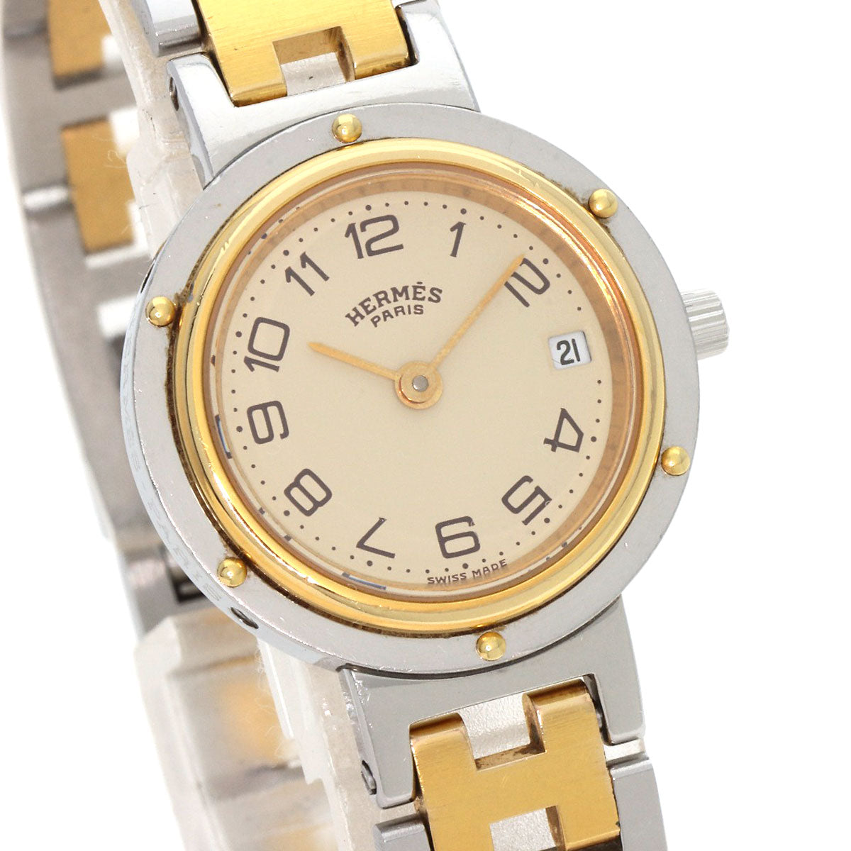 HERMES エルメス クリッパー 旧ベルト 腕時計 SS レディース 中古