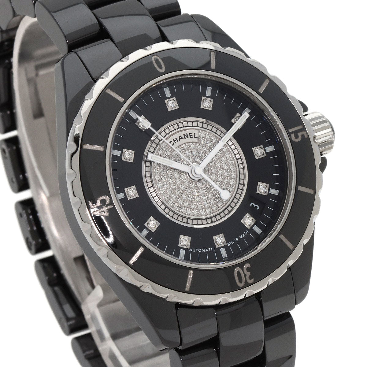 CHANEL シャネル H1757 J12 38mm 12P・センター ダイヤモンド 腕時計 セラミック メンズ 中古