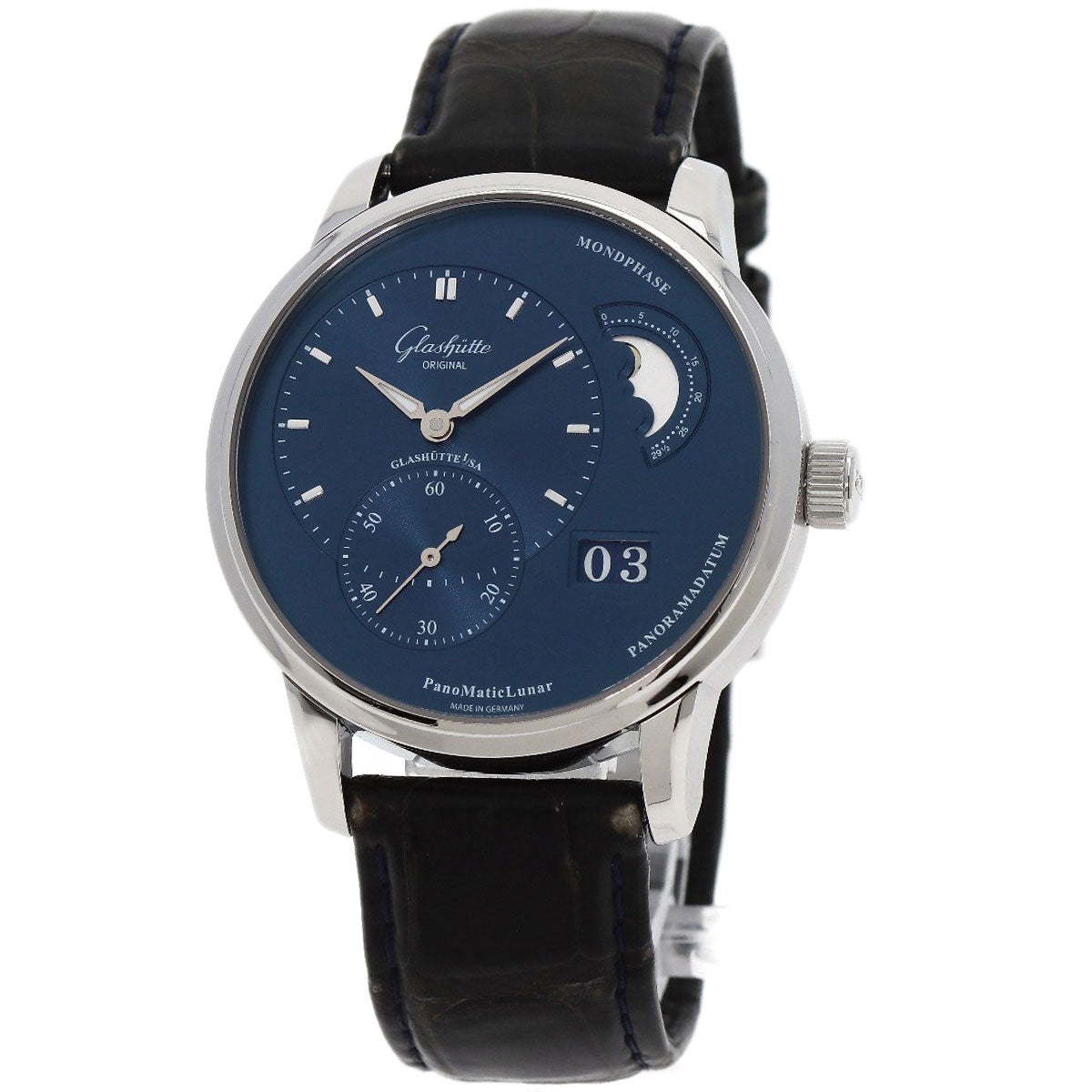 GLASHUTTE ORIGINAL グラスヒュッテ・オリジナル 1-90-02-46-32-30 パノマティックルナ ブルー 腕時計 SS メンズ 中古