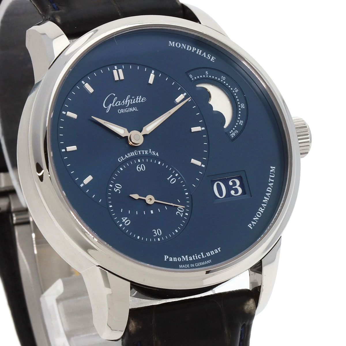 GLASHUTTE ORIGINAL グラスヒュッテ・オリジナル 1-90-02-46-32-30 パノマティックルナ ブルー 腕時計 SS メンズ 中古