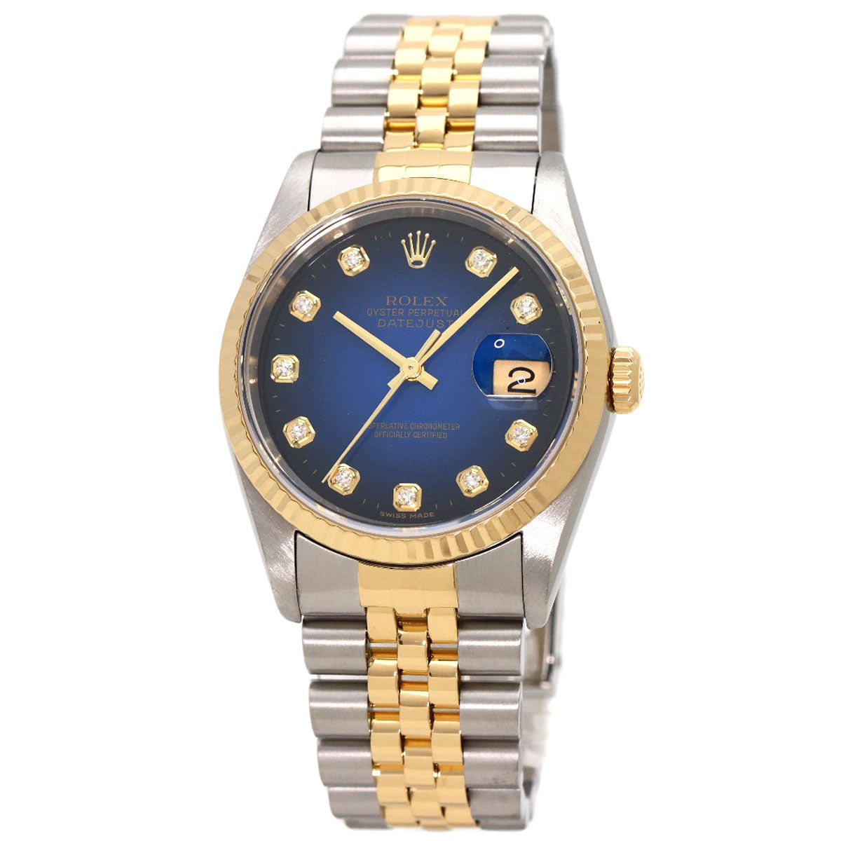 ROLEX ロレックス 16233G デイトジャスト 10P ダイヤモンド ブルーグラデーション 腕時計 SS メンズ 中古