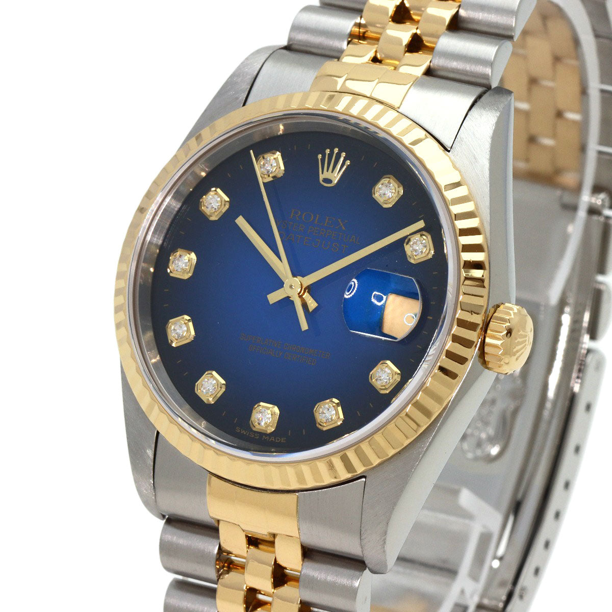 ROLEX ロレックス 16233G デイトジャスト 10P ダイヤモンド ブルーグラデーション 腕時計 SS メンズ 中古