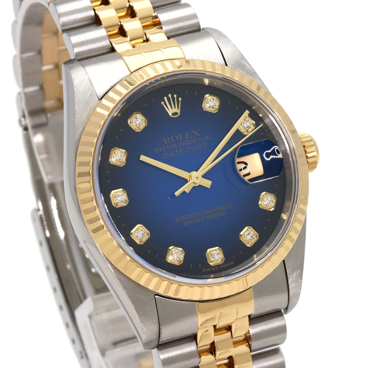 ROLEX ロレックス 16233G デイトジャスト 10P ダイヤモンド ブルーグラデーション 腕時計 SS メンズ 中古