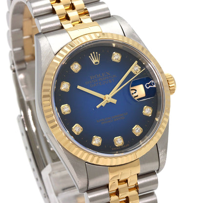 ROLEX ロレックス 16233G デイトジャスト 10P ダイヤモンド ブルーグラデーション 腕時計 SS メンズ 中古