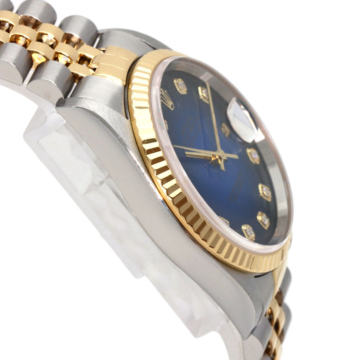 ROLEX ロレックス 16233G デイトジャスト 10P ダイヤモンド ブルーグラデーション 腕時計 SS メンズ 中古