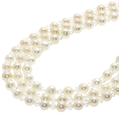 SELECT JEWELRY セレクトジュエリー 淡水パール 真珠 クリスタル 3連 ネックレス SV レディース 中古