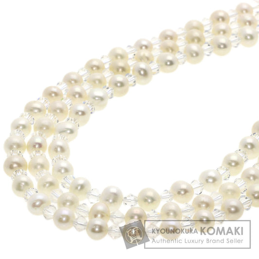 SELECT JEWELRY セレクトジュエリー 淡水パール 真珠 クリスタル 3連 ネックレス SV レディース 中古