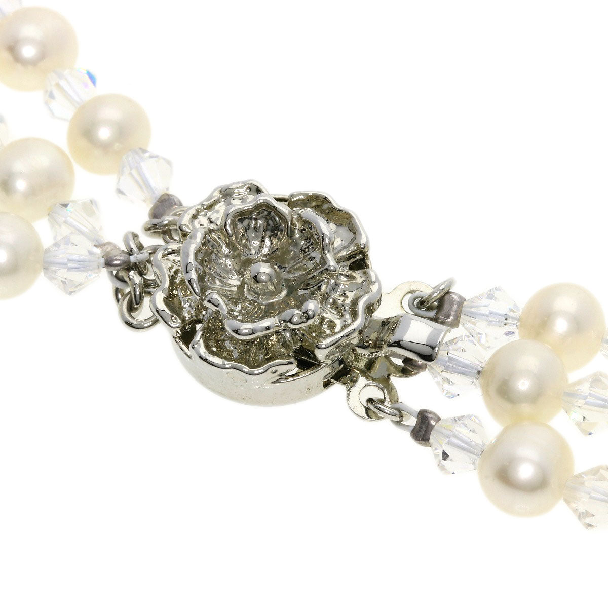 SELECT JEWELRY セレクトジュエリー 淡水パール 真珠 クリスタル 3連 ネックレス SV レディース 中古