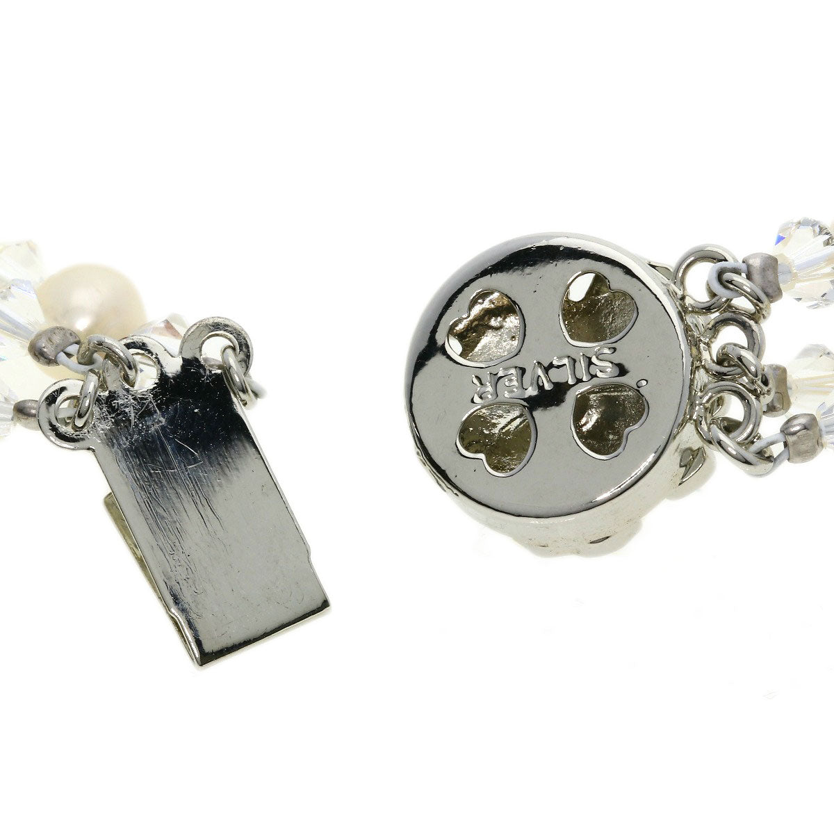 SELECT JEWELRY セレクトジュエリー 淡水パール 真珠 クリスタル 3連 ネックレス SV レディース 中古
