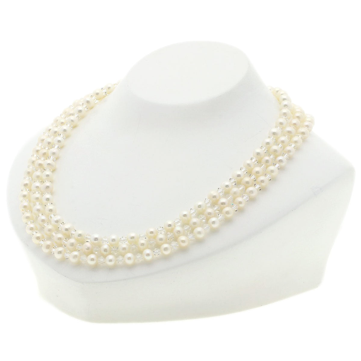 SELECT JEWELRY セレクトジュエリー 淡水パール 真珠 クリスタル 3連 ネックレス SV レディース 中古