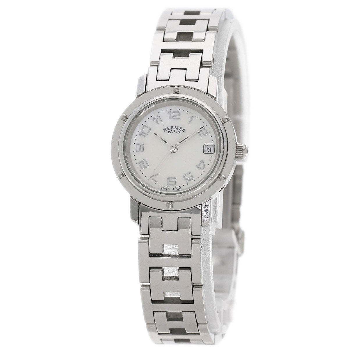 HERMES エルメス CL4.210 クリッパー ナクレ 腕時計 SS レディース 中古