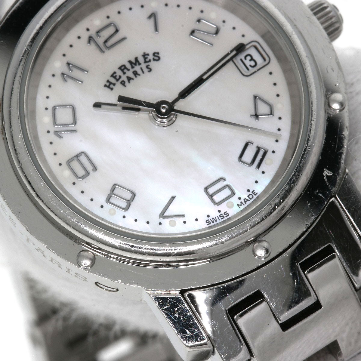HERMES エルメス CL4.210 クリッパー ナクレ 腕時計 SS レディース 中古