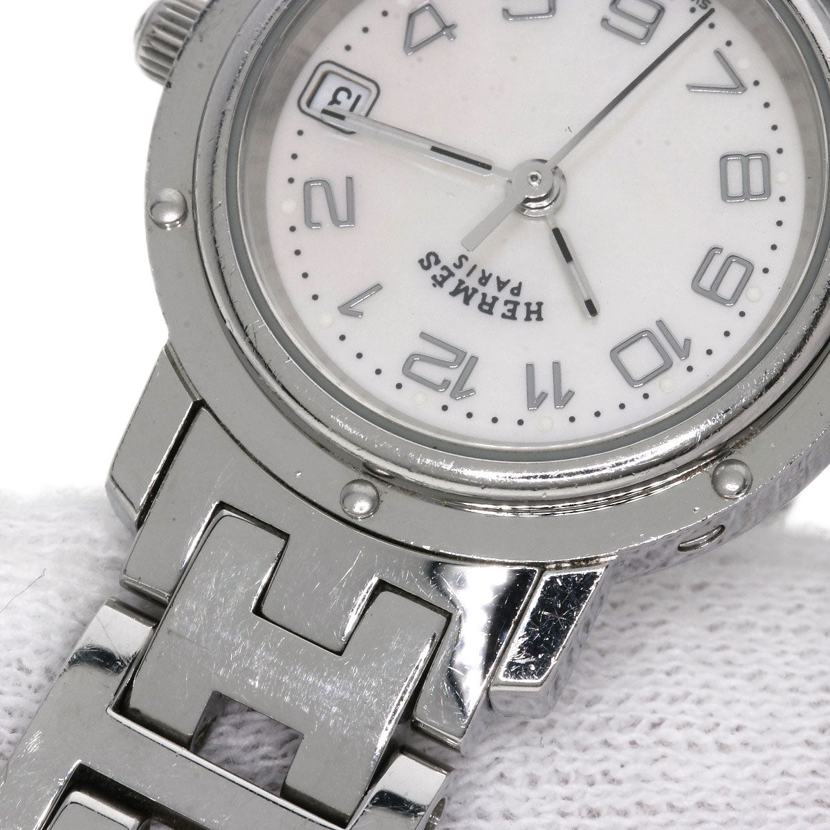 HERMES エルメス CL4.210 クリッパー ナクレ 腕時計 SS レディース 中古