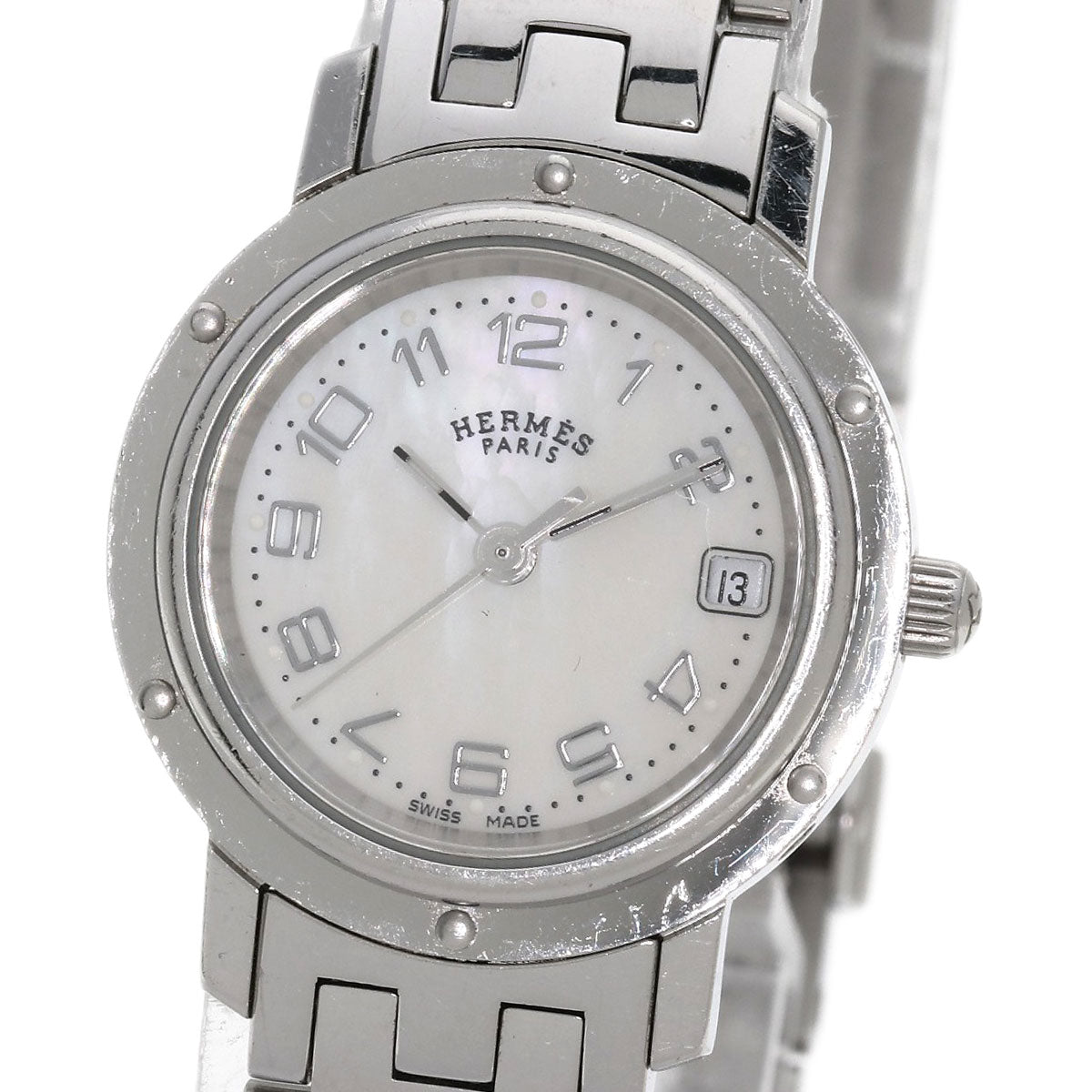 HERMES エルメス CL4.210 クリッパー ナクレ 腕時計 SS レディース 中古