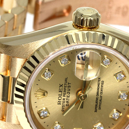 ROLEX ロレックス 69178G デイトジャスト 10P ダイヤモンド 腕時計 K18YG レディース 中古
