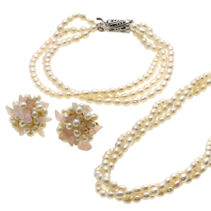SELECT JEWELRY セレクトジュエリー 淡水パール 真珠 イヤリング ブレスレット3点セット ネックレス 金属製 レディース 中古